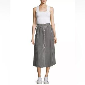 A.L.C. || Divya Silk Striped Midi Skirt Belted Black 6